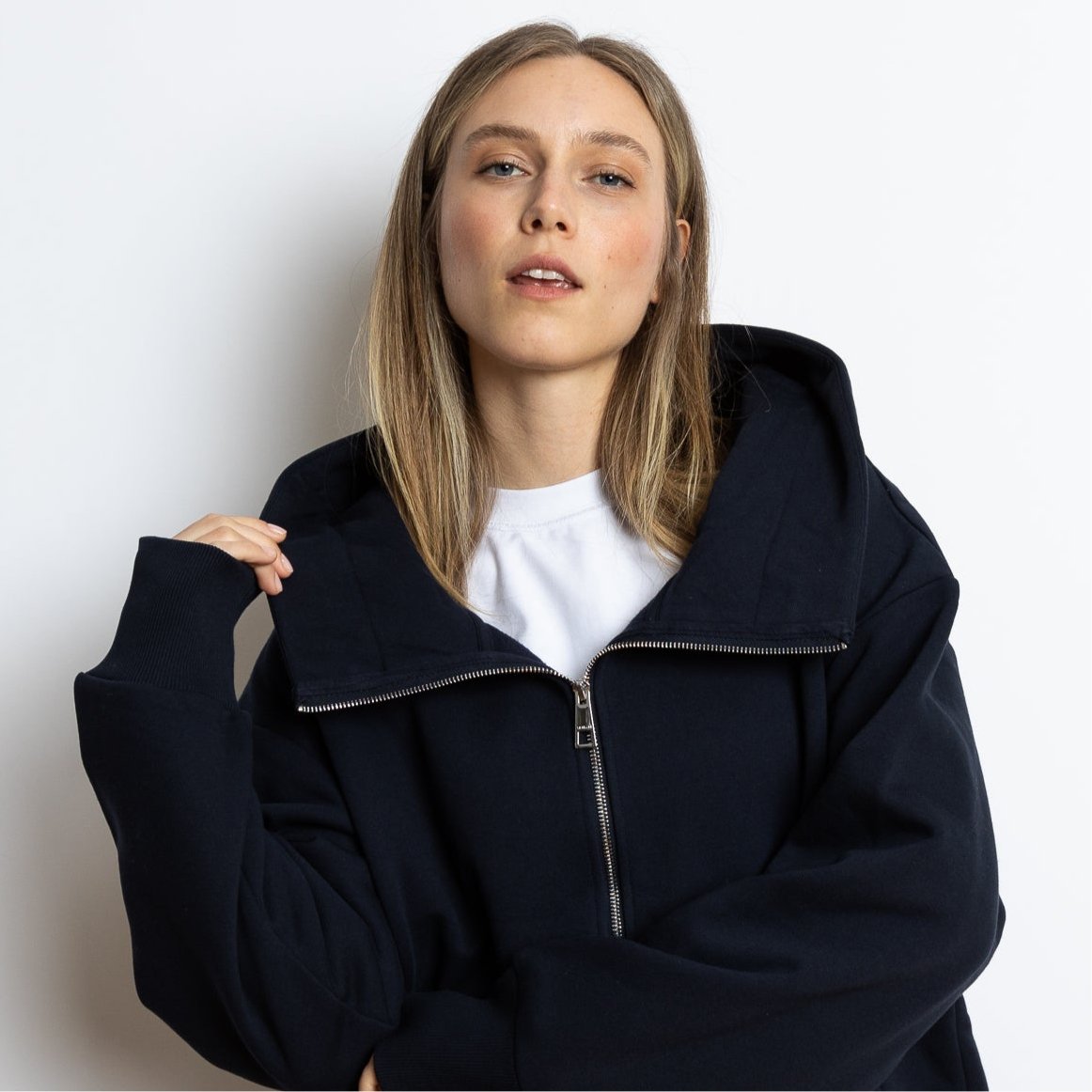 Sweat Jacket hoodie - solid navy - VIVI MARI