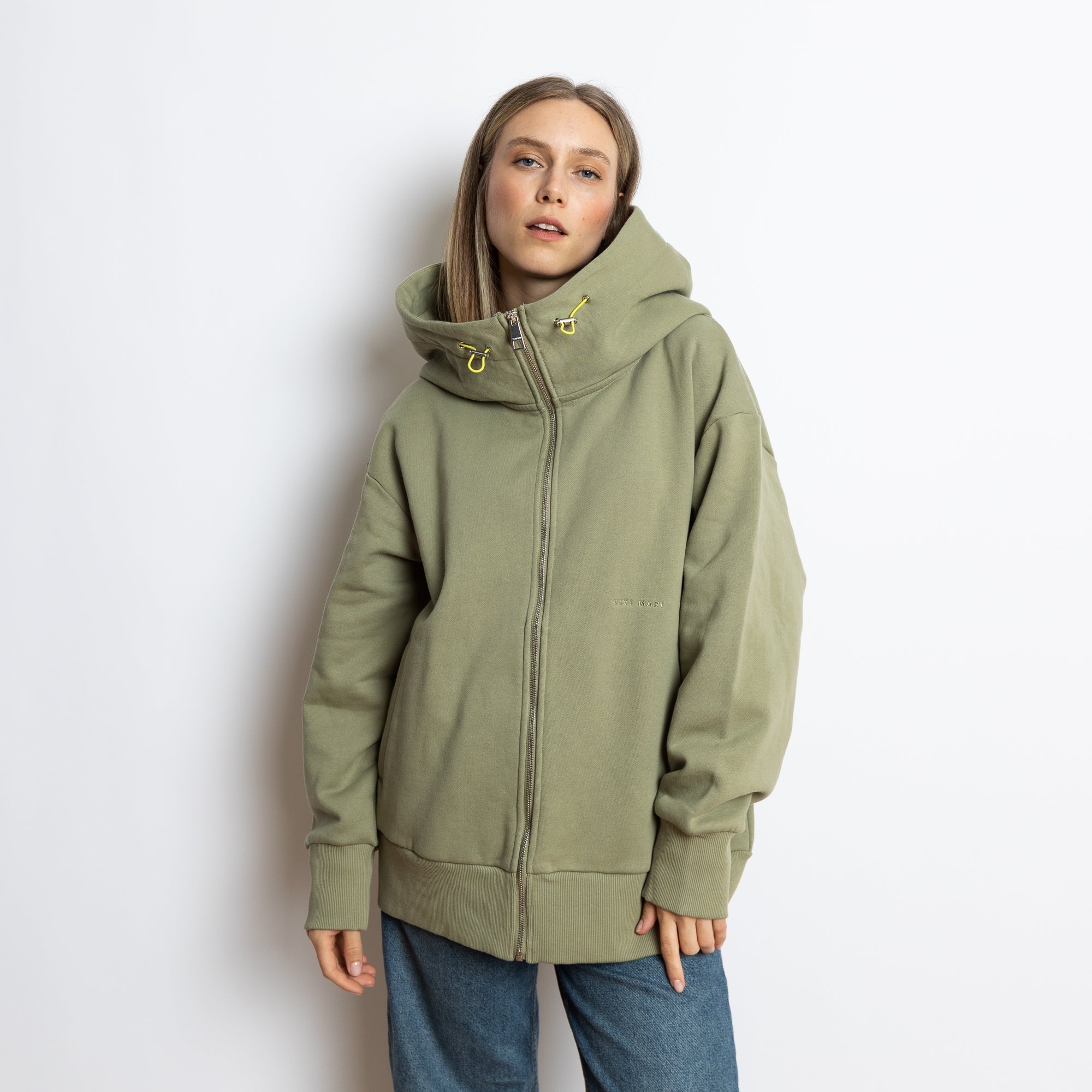 Sweat Jacket hoodie - solid pale olive - VIVI MARI