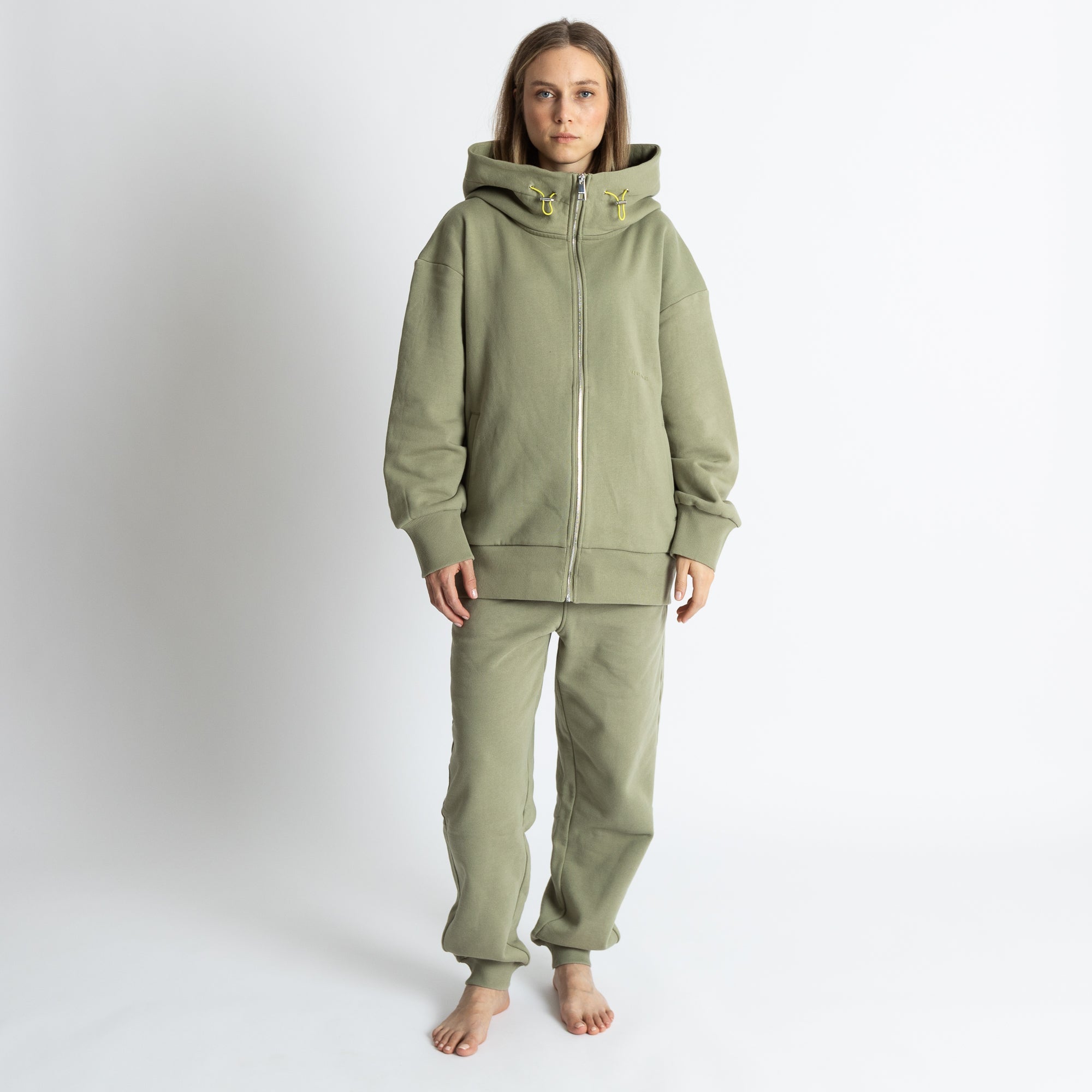 Sweat Jacket hoodie - solid pale olive - VIVI MARI