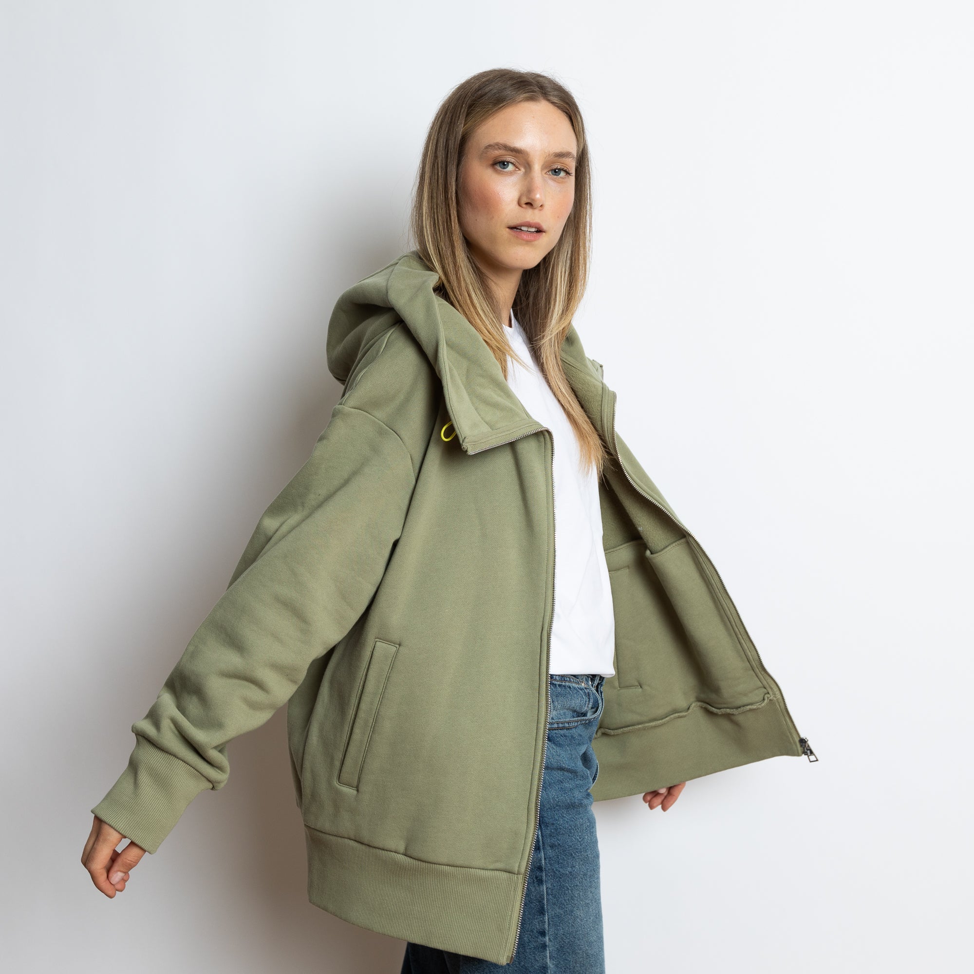 Sweat Jacket hoodie - solid pale olive - VIVI MARI