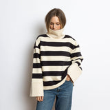 Sweatshirt turtle neck - bold stripes black/sand - VIVI MARI