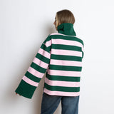 Sweatshirt turtle neck - bold stripes green/rosé - VIVI MARI