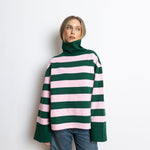 Sweatshirt turtle neck - bold stripes green/rosé - VIVI MARI