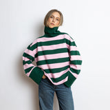 Sweatshirt turtle neck - bold stripes green/rosé - VIVI MARI