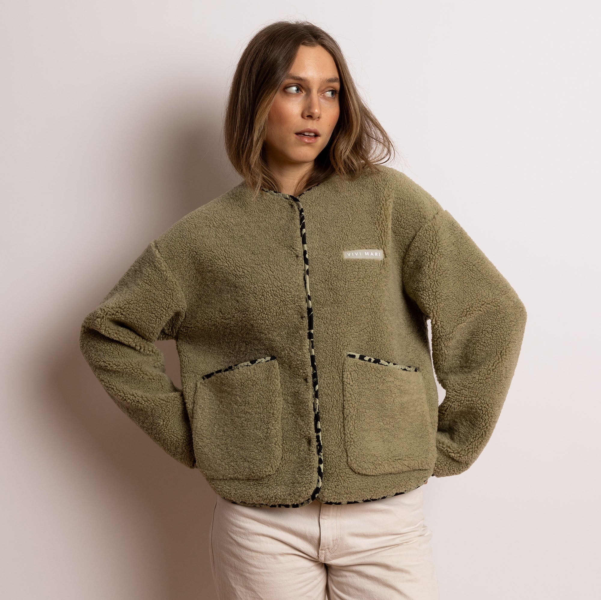 Teddy Fleece Jacket - pale olive - VIVI MARI