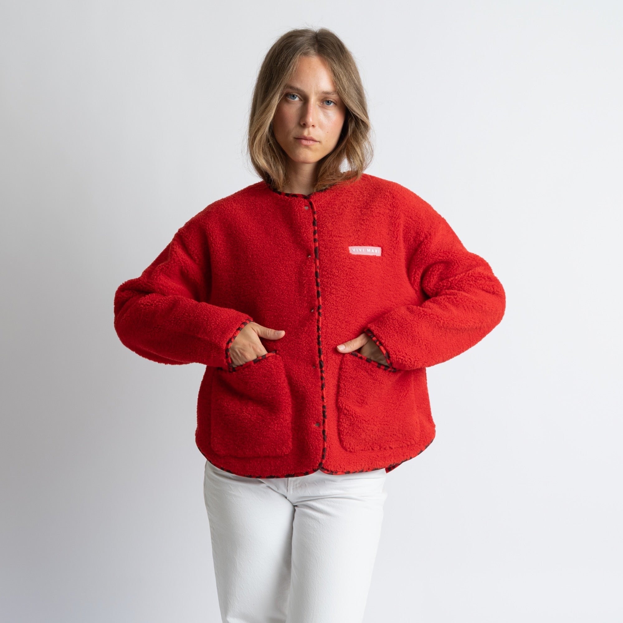 Teddy Fleece Jacket - true red - VIVI MARI