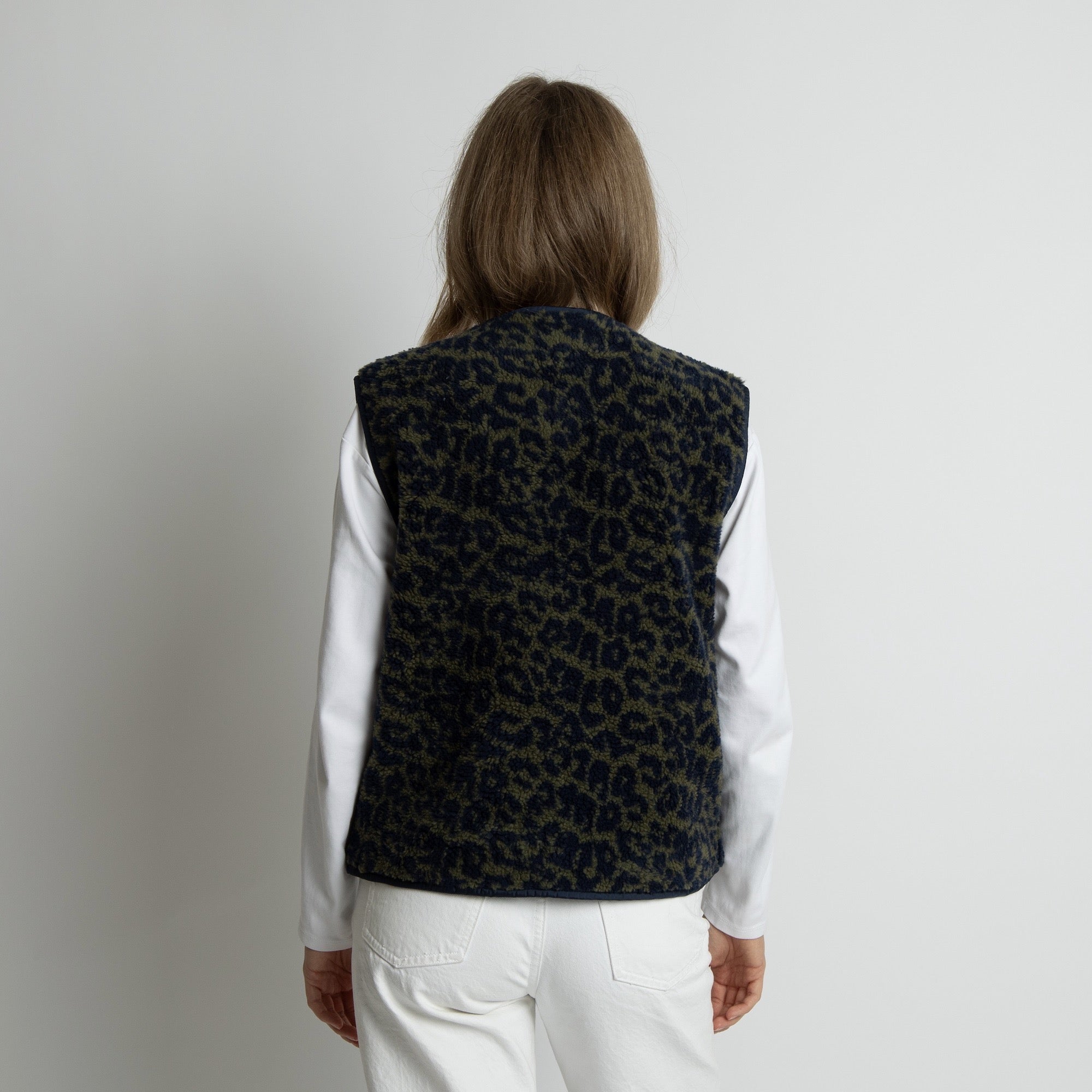 Teddy Fleece Vest - leo splashes navy/olive - VIVI MARI