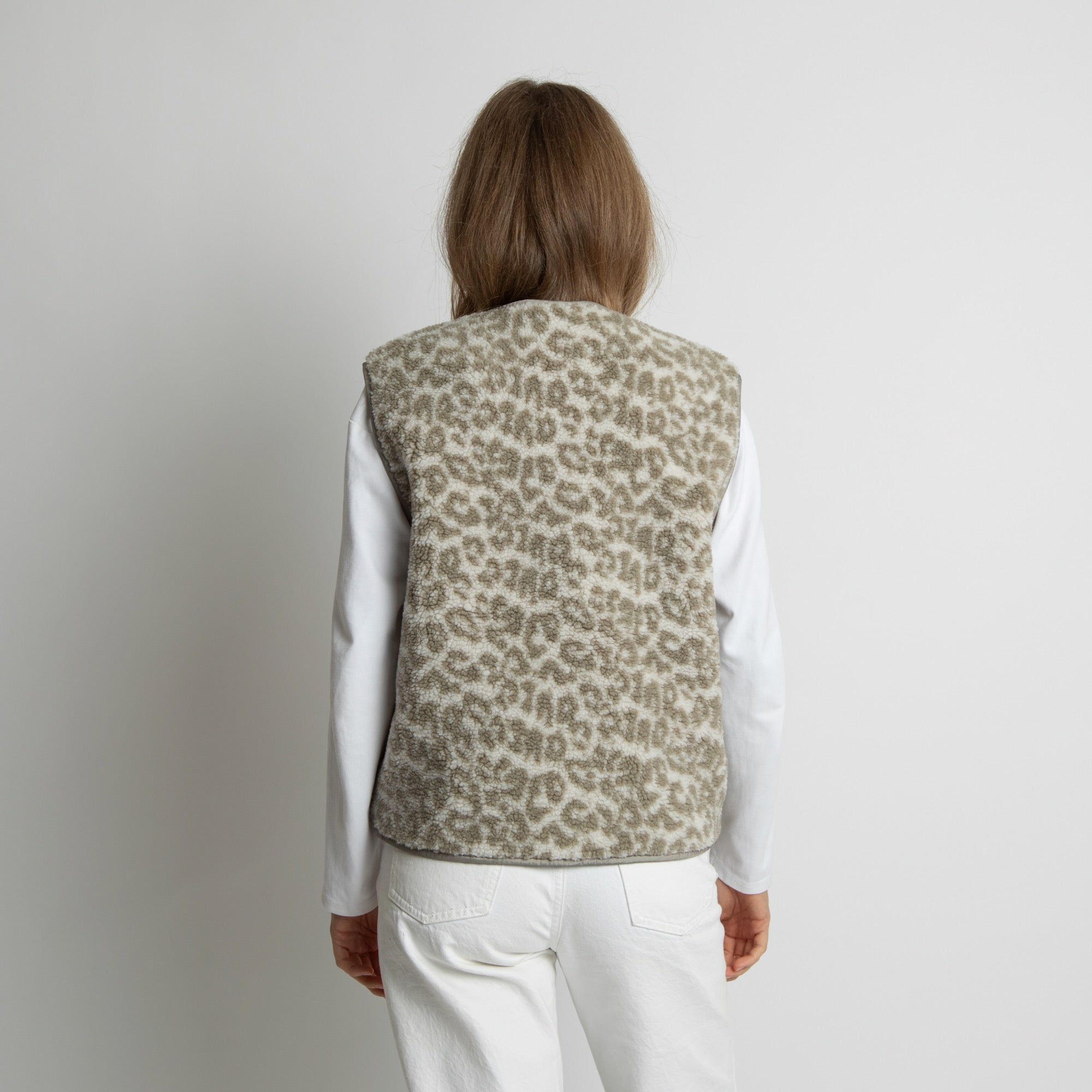 Teddy Fleece Vest - leo splashes stone/sand - VIVI MARI