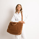 Teddy Tote Bag large + strap basic woven slim - caramel - VIVI MARI