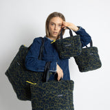 Teddy Tote Bag large + strap basic woven slim - leo splashes navy/olive - VIVI MARI