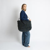 Teddy Tote Bag large + strap basic woven slim - leo splashes navy/olive - VIVI MARI