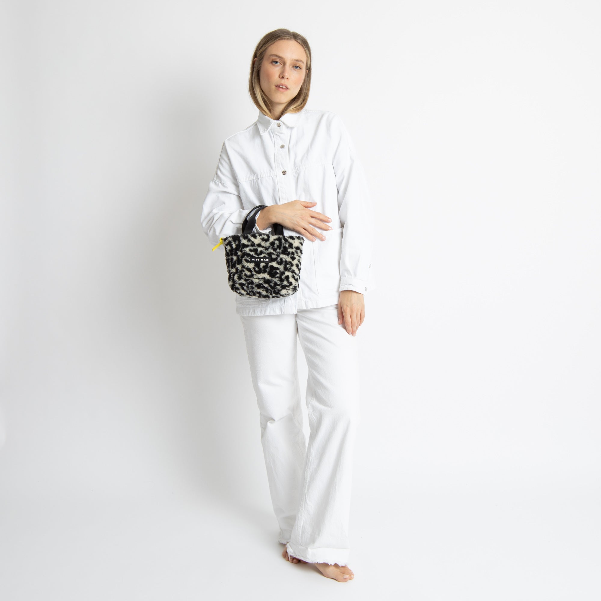 Teddy Tote Bag mini + strap basic woven slim - leo splashes black/sand - VIVI MARI