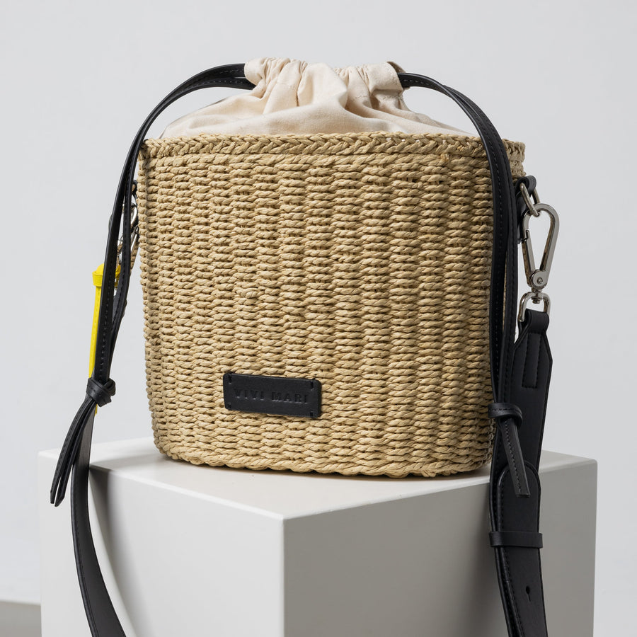 Bucket Bag Straw - black - VIVI MARI