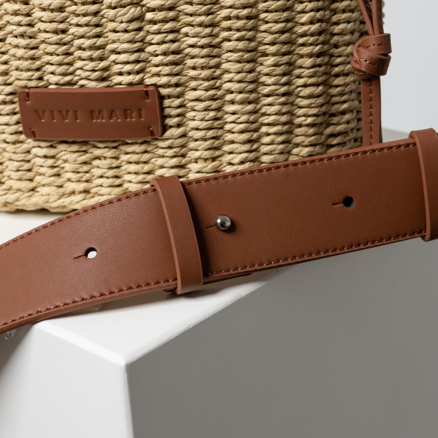 Bucket Bag Straw - tan - VIVI MARI