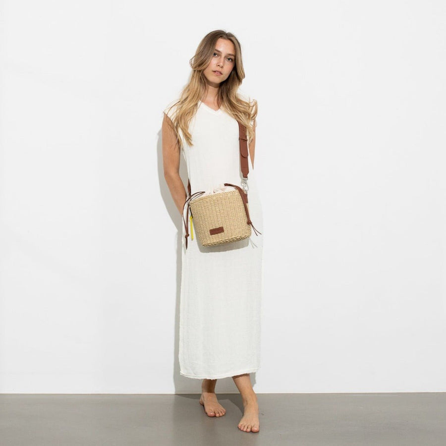 Bucket Bag Straw - tan - VIVI MARI