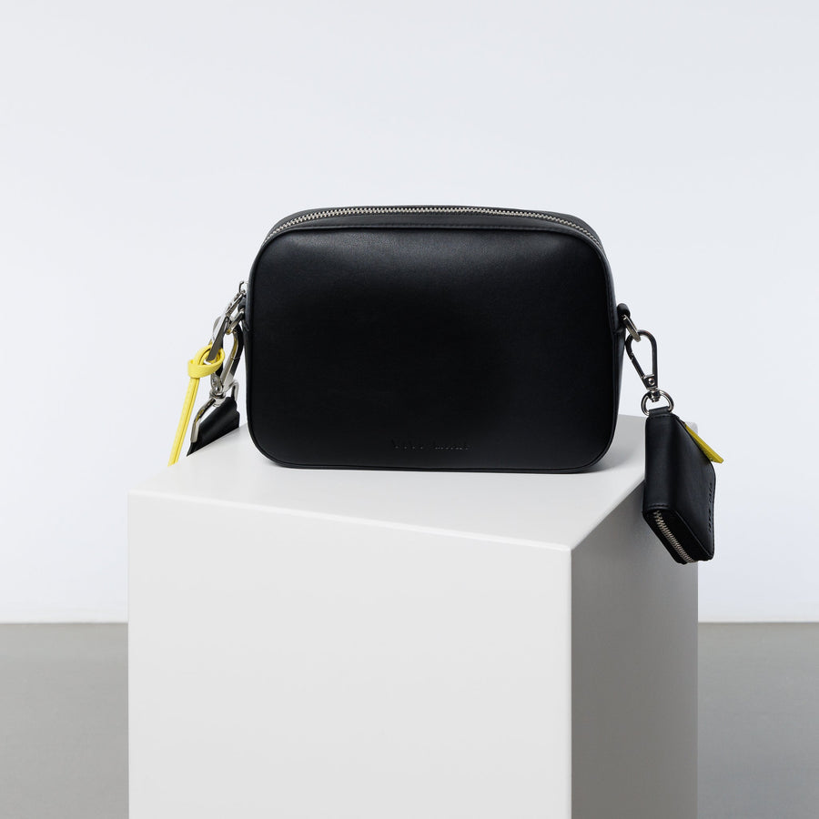 crossbody bag small + strap basic woven - black - VIVI MARI