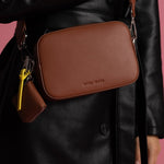 crossbody bag small + strap basic woven - tan - VIVI MARI