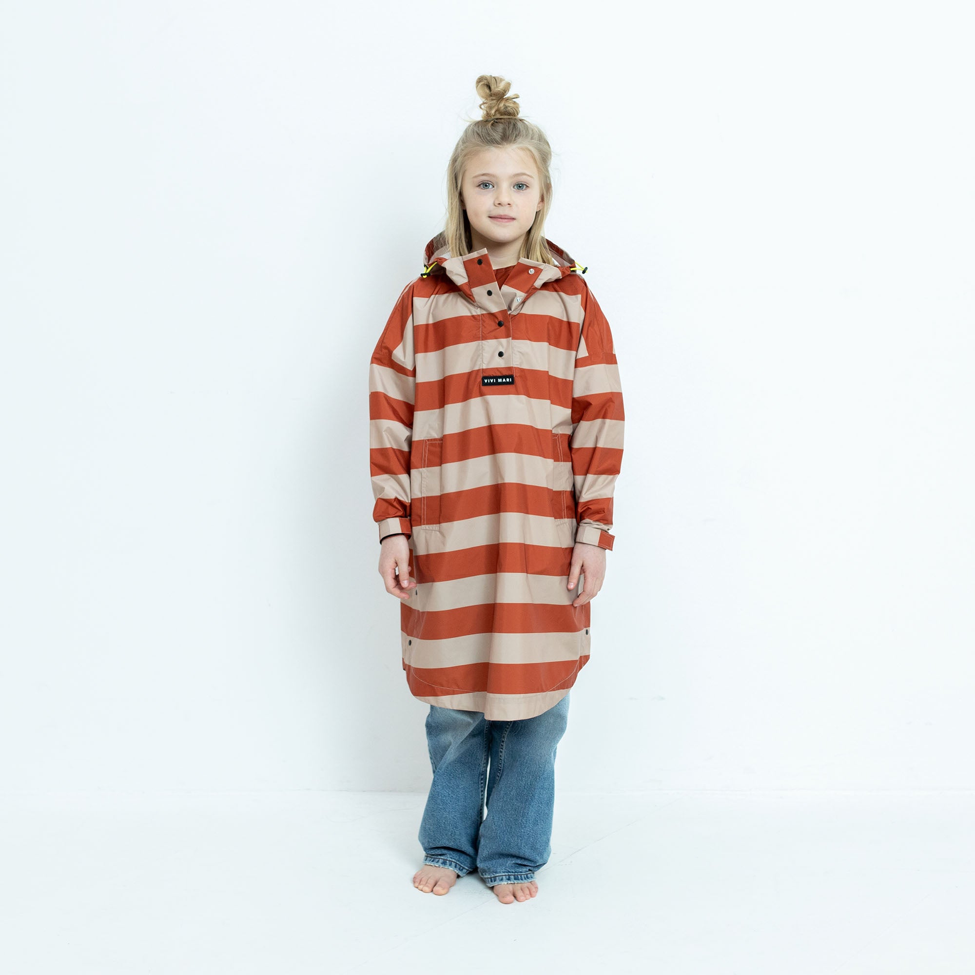 Kids Raincoat bold stripes cinnamon/latte - VIVI MARI