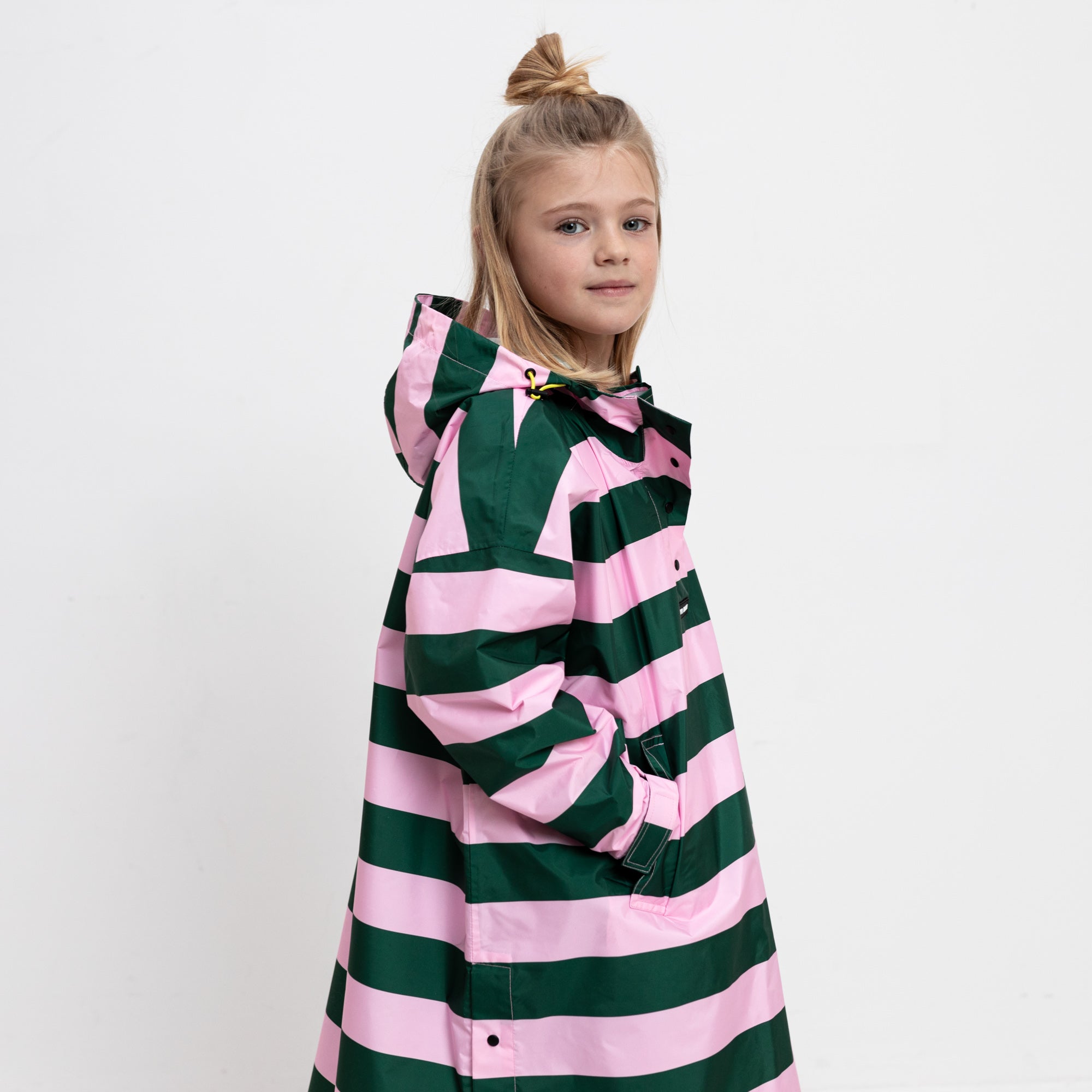 Kids Raincoat bold stripes green/rosé - VIVI MARI