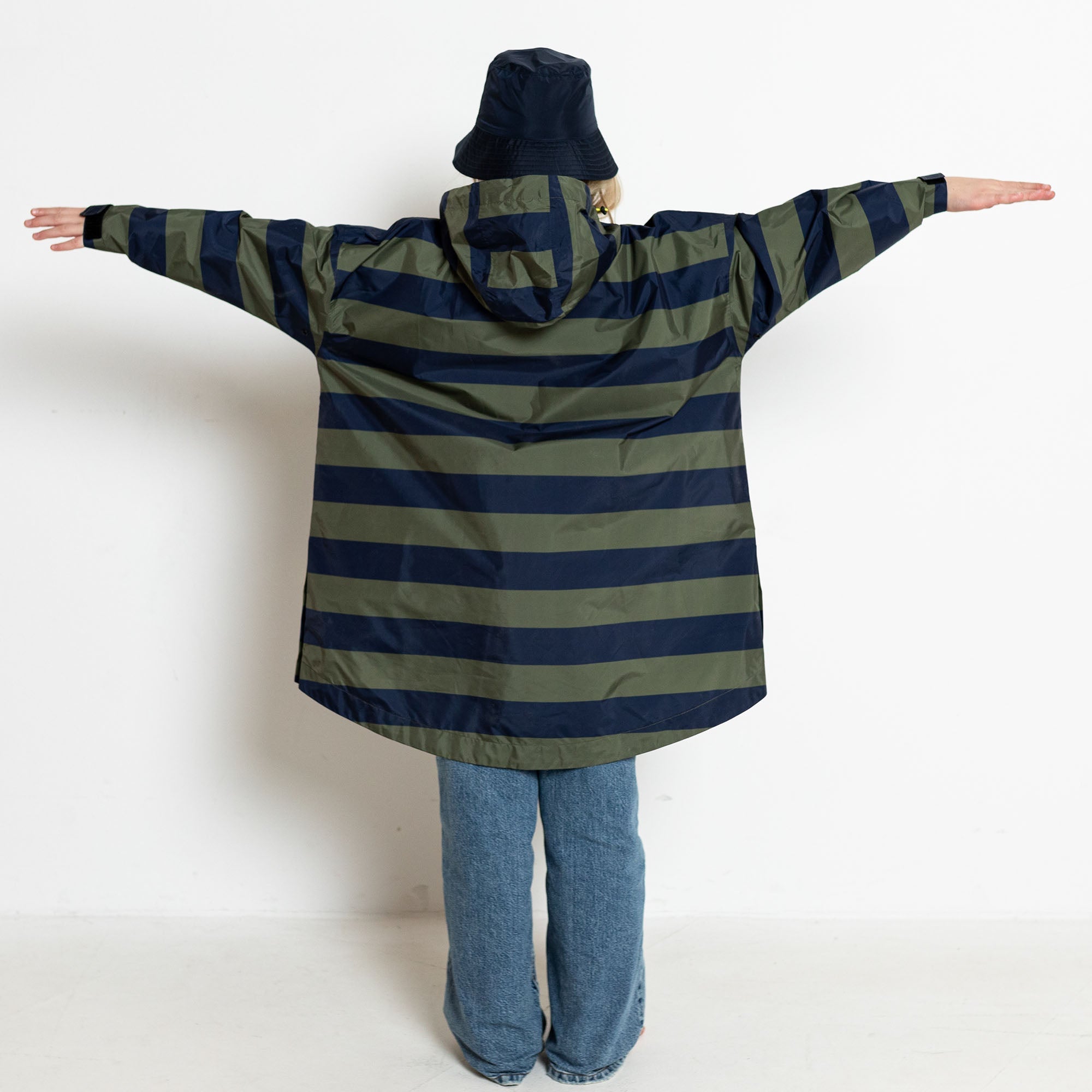 Kids Raincoat bold stripes navy olive