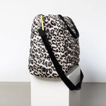 padded tote bag large + strap basic woven slim - leo splashes black/sand - VIVI MARI