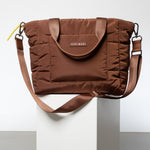 padded tote bag medium + strap basic woven slim - tan - VIVI MARI