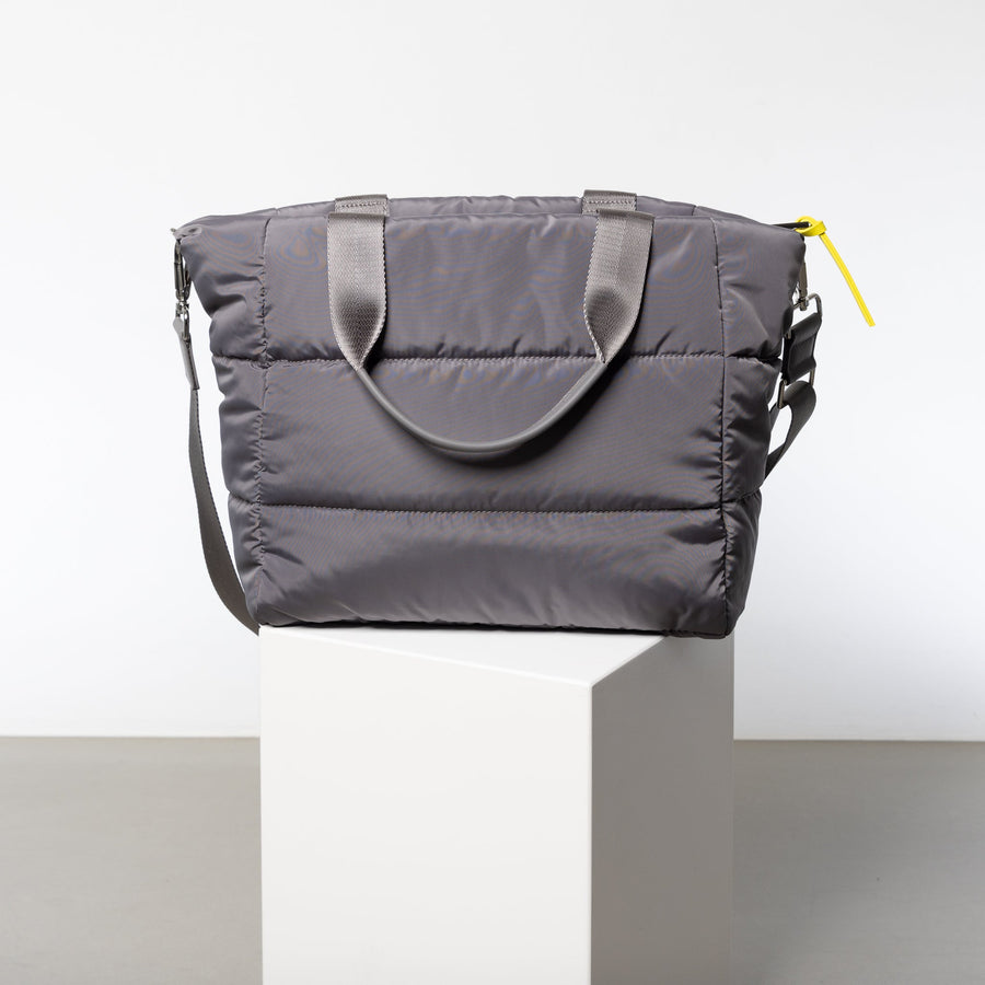 padded tote bag medium + strap basic woven slim - taupe - VIVI MARI