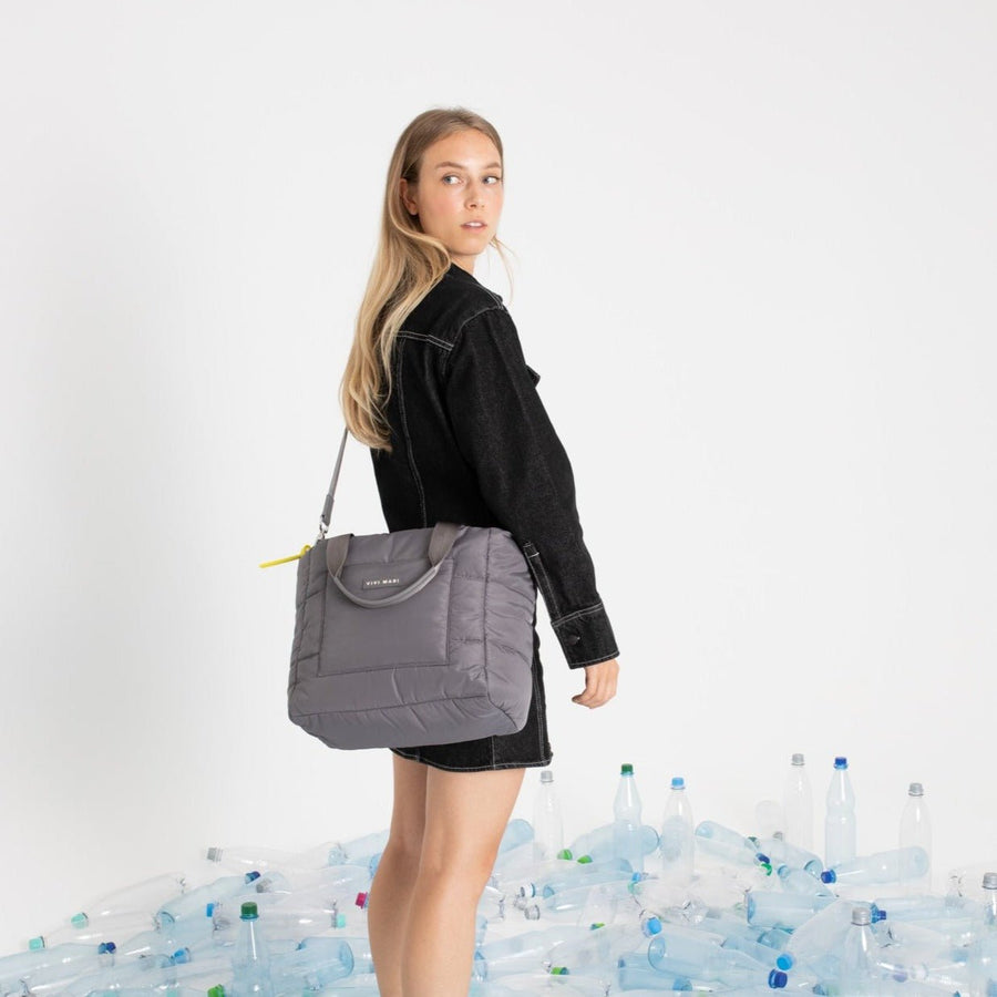 padded tote bag medium + strap basic woven slim - taupe - VIVI MARI