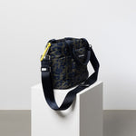 padded tote bag small + strap basic woven slim - leo splashes navy/olive - VIVI MARI