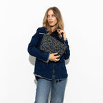 padded tote bag small + strap basic woven slim - leo splashes navy/olive - VIVI MARI