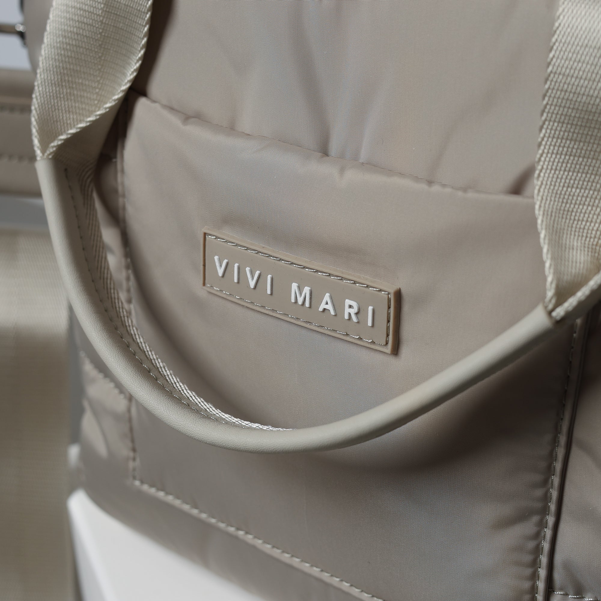 padded tote bag small + strap basic woven slim - stone - VIVI MARI