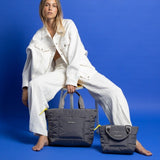 padded tote bag small + strap basic woven slim - taupe - VIVI MARI