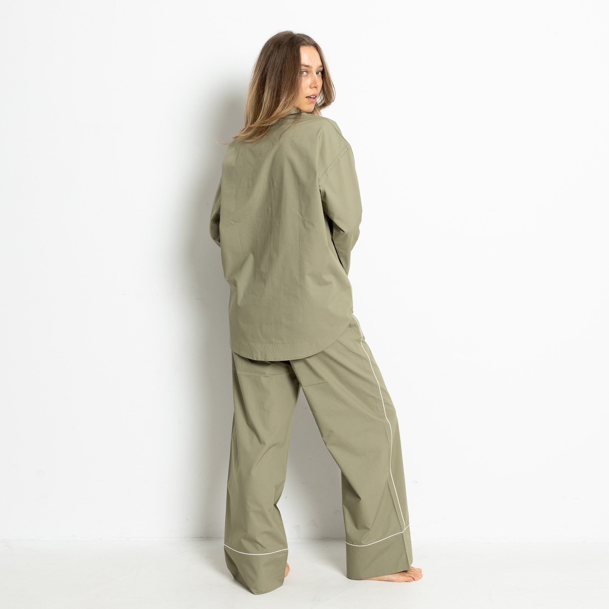 Pyjama Shirt long sleeve - solid pale olive - VIVI MARI