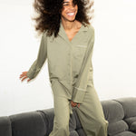 Pyjama Shirt long sleeve - solid pale olive - VIVI MARI