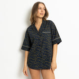 Pyjama Shirt short sleeve - leo splashes navy/olive - VIVI MARI