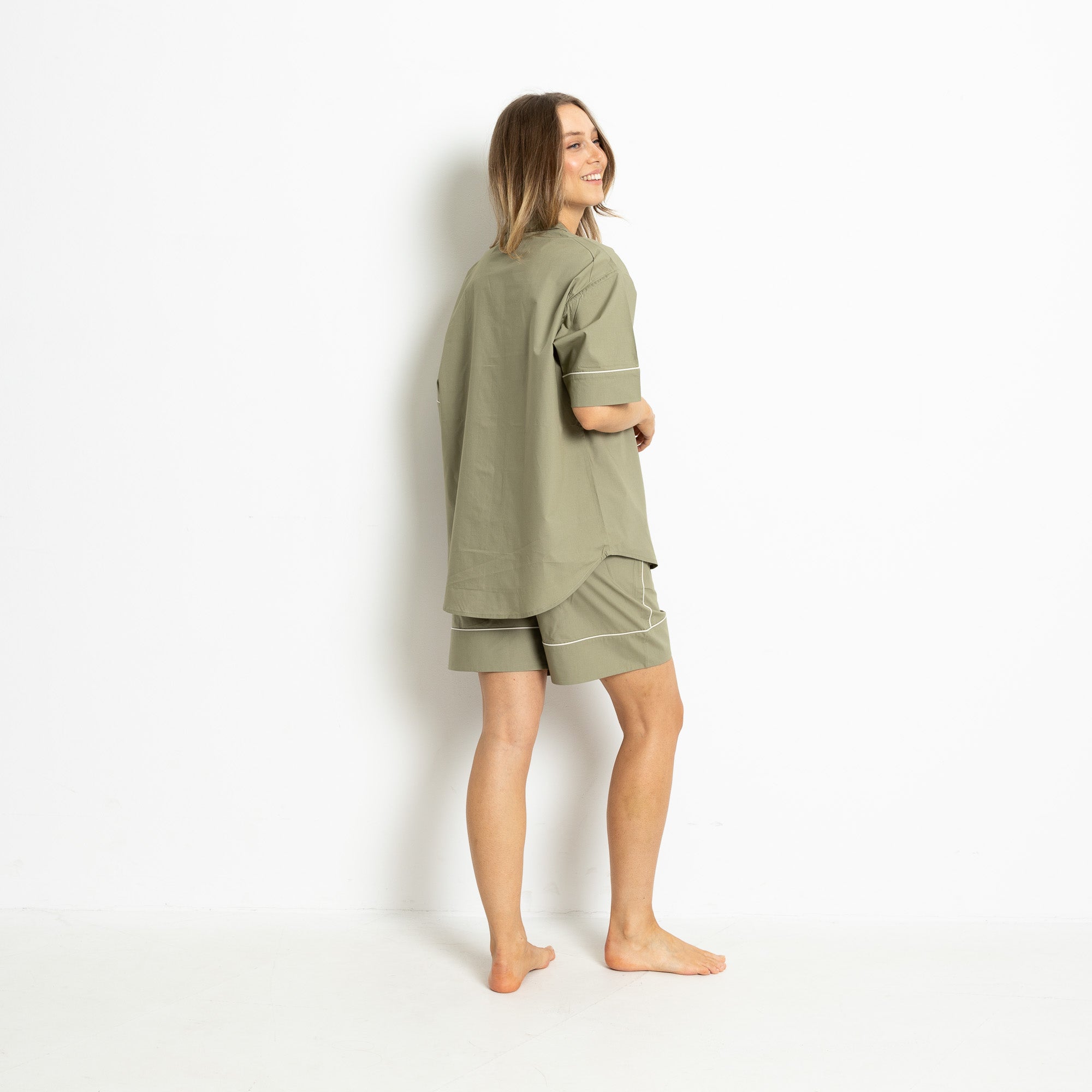 Pyjama Shirt short sleeve - solid pale olive - VIVI MARI