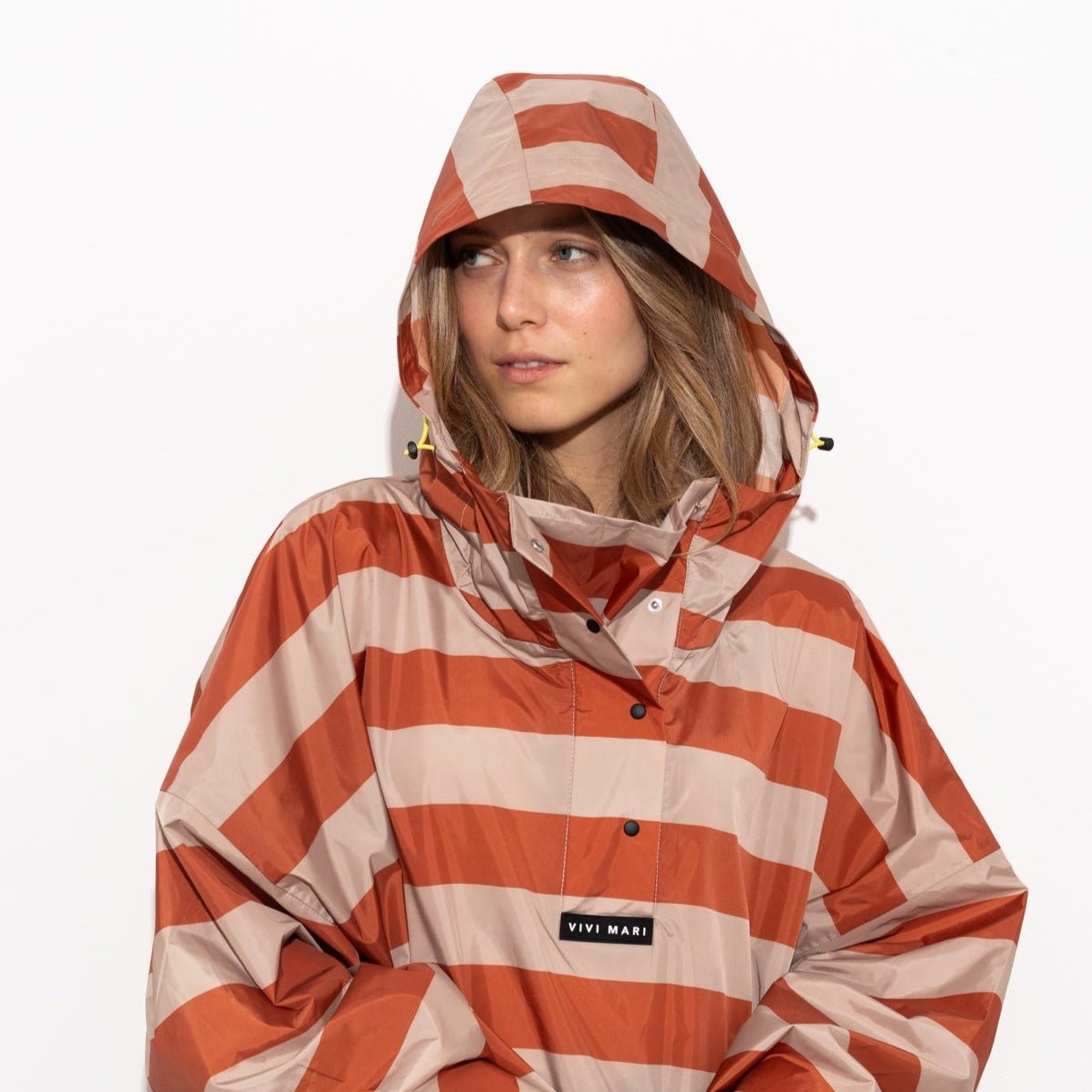 Raincoat bold stripes - cinnamon/latte - VIVI MARI