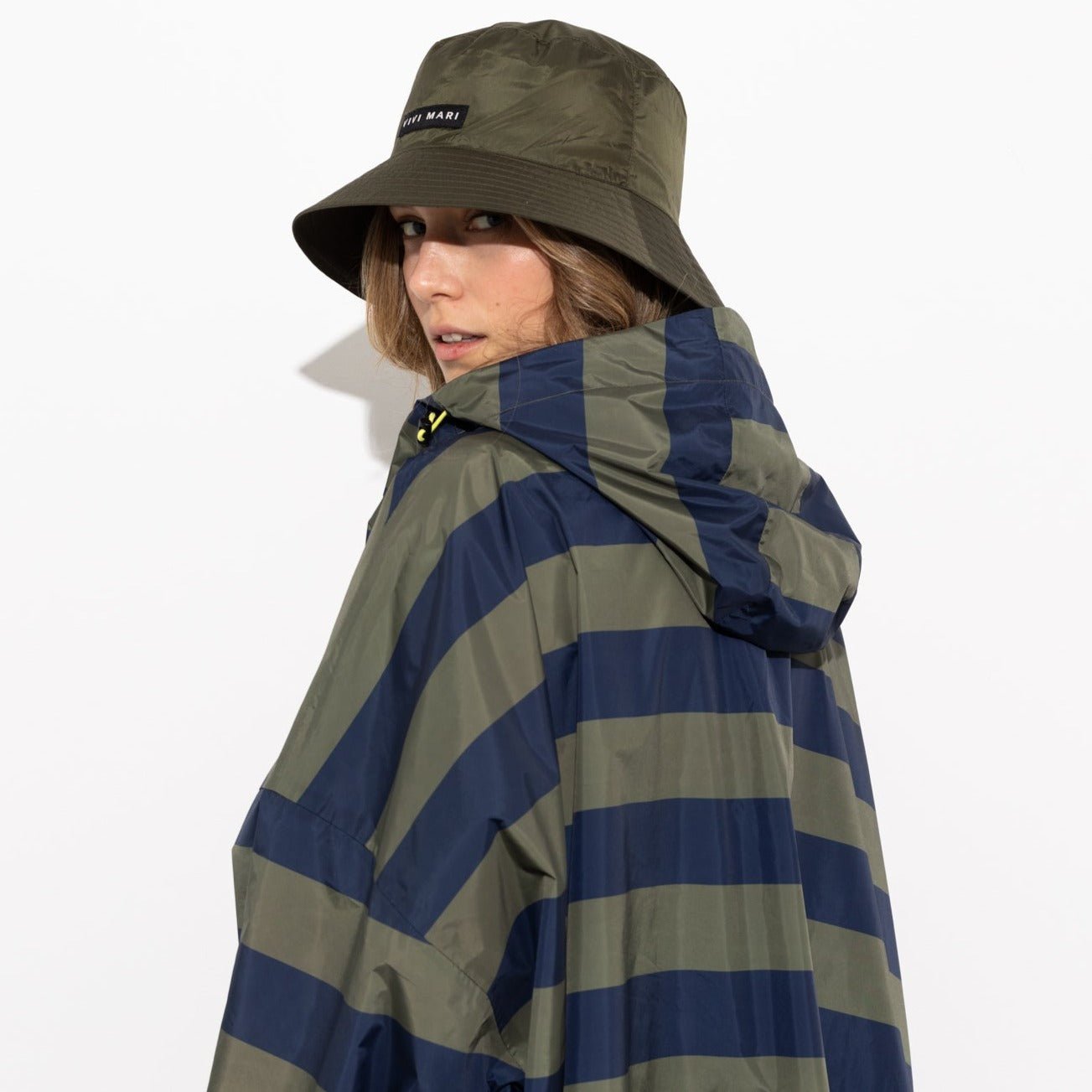 Raincoat bold stripes - navy/olive - VIVI MARI