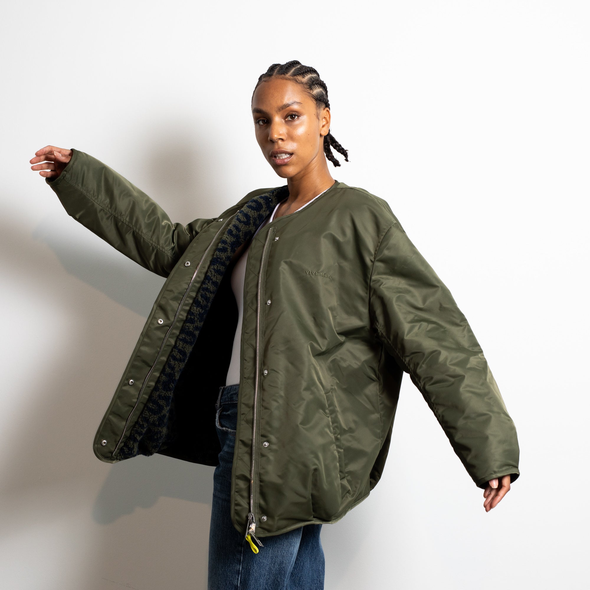 Olive leather outlet jacket womens